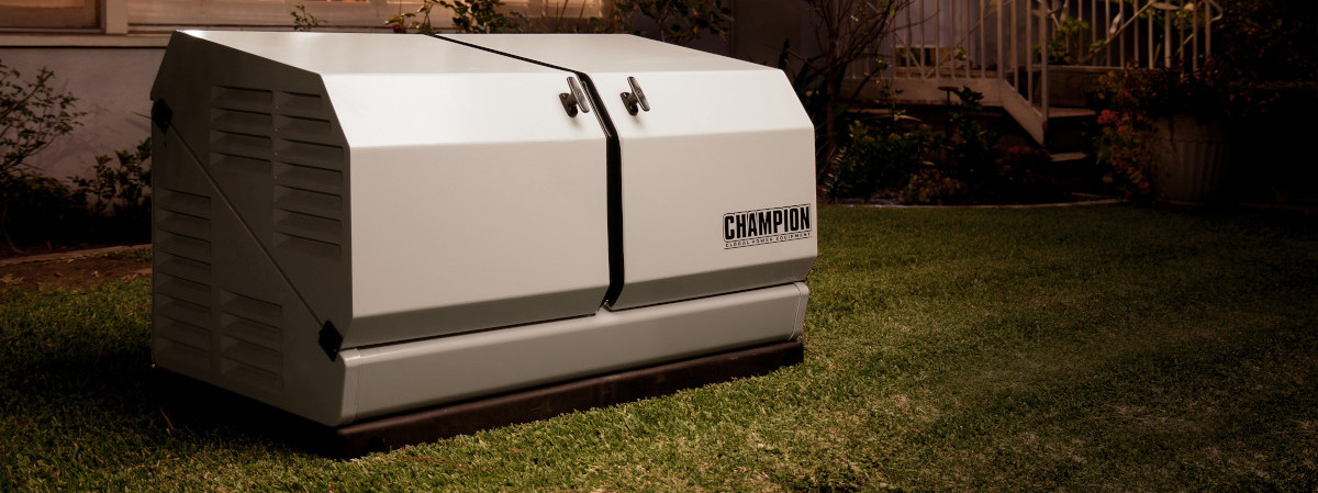 Champion 14kW Standby Generator Installed Near a Stucco House